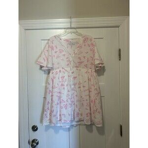 Petal and Pup Maggie Elias Dress Size Large Pink Hearts Babydoll Flutter Sleeve